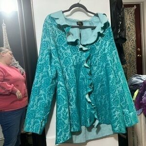 Jerry T turquoise blue 2X 3button top NWT